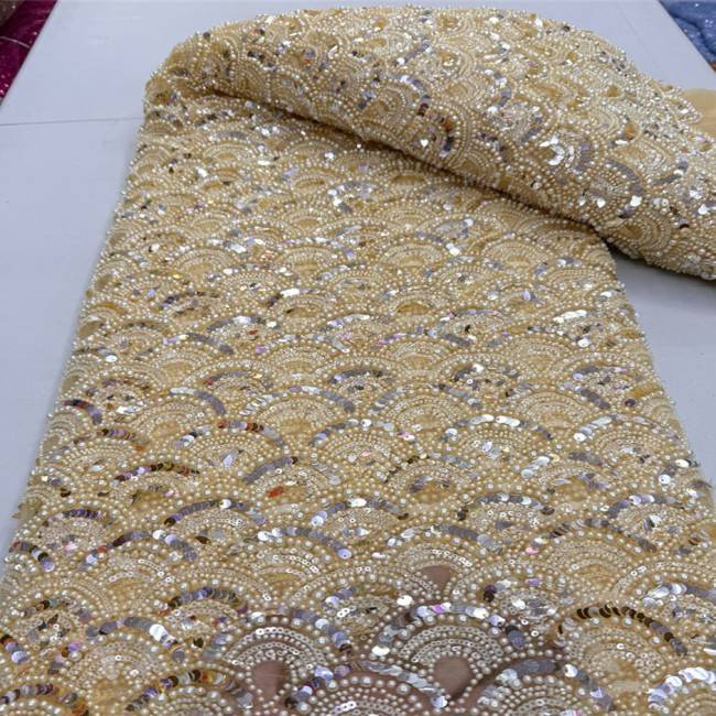 5 Yards Multi-Color Sequins Pearls Beaded 3D Floral Embroidered Lace Material Fabric JX393