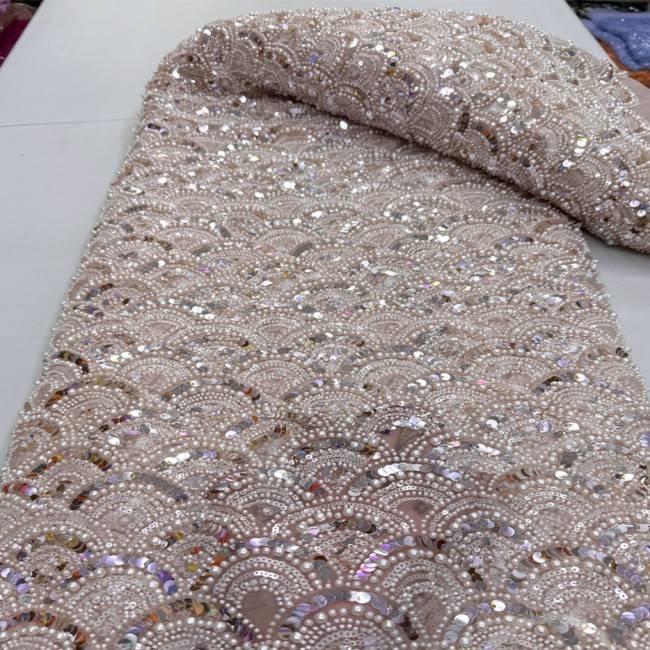 5 Yards Multi-Color Sequins Pearls Beaded 3D Floral Embroidered Lace Material Fabric JX393