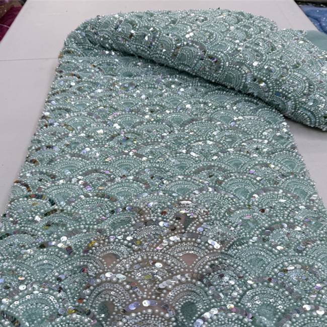 5 Yards Multi-Color Sequins Pearls Beaded 3D Floral Embroidered Lace Material Fabric JX393