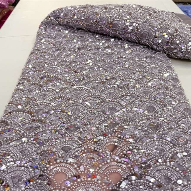 5 Yards Multi-Color Sequins Pearls Beaded 3D Floral Embroidered Lace Material Fabric JX393