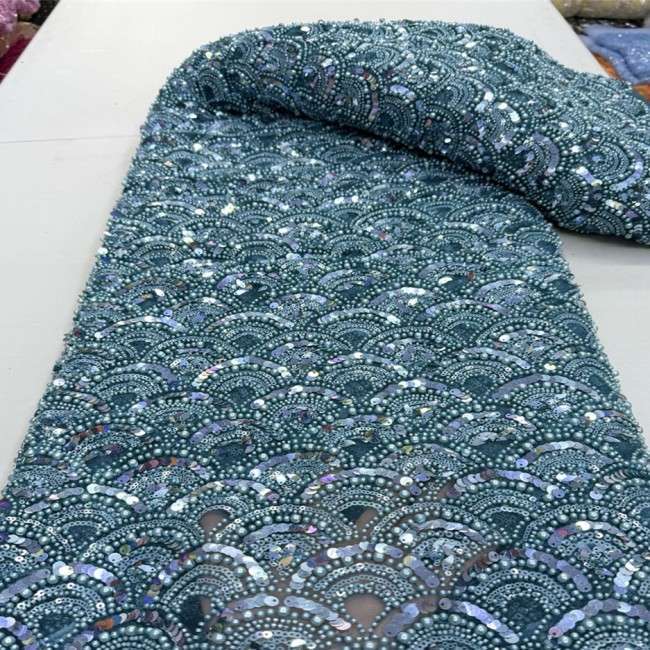 5 Yards Multi-Color Sequins Pearls Beaded 3D Floral Embroidered Lace Material Fabric JX393