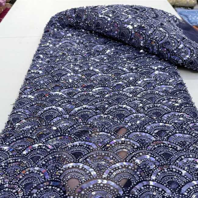 5 Yards Multi-Color Sequins Pearls Beaded 3D Floral Embroidered Lace Material Fabric JX393