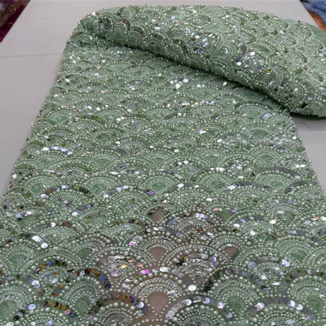 5 Yards Multi-Color Sequins Pearls Beaded 3D Floral Embroidered Lace Material Fabric JX393