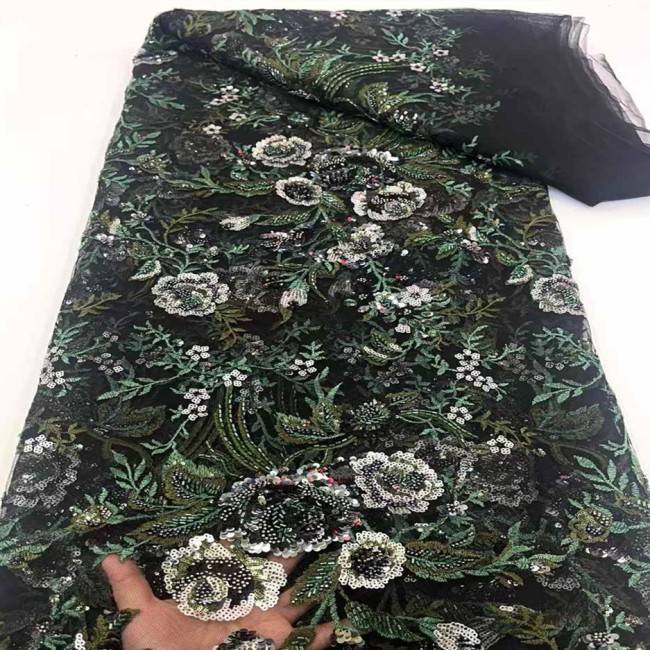 5 Yards Multi-Color Sequins Pearls Beaded 3D Floral Embroidered Lace Material Fabric JX397
