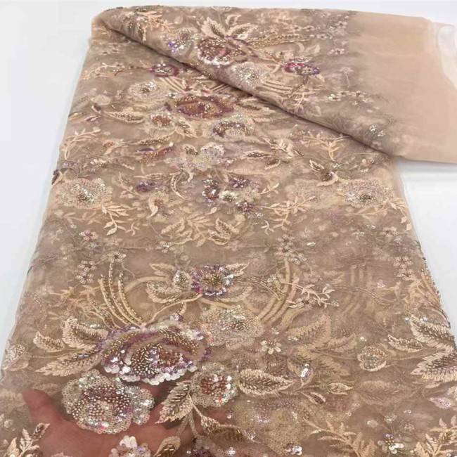 5 Yards Multi-Color Sequins Pearls Beaded 3D Floral Embroidered Lace Material Fabric JX397