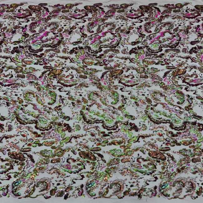 5 Yards Multi-Color Sequins Pearls Beaded 3D Floral Embroidered Lace Material Fabric JX398