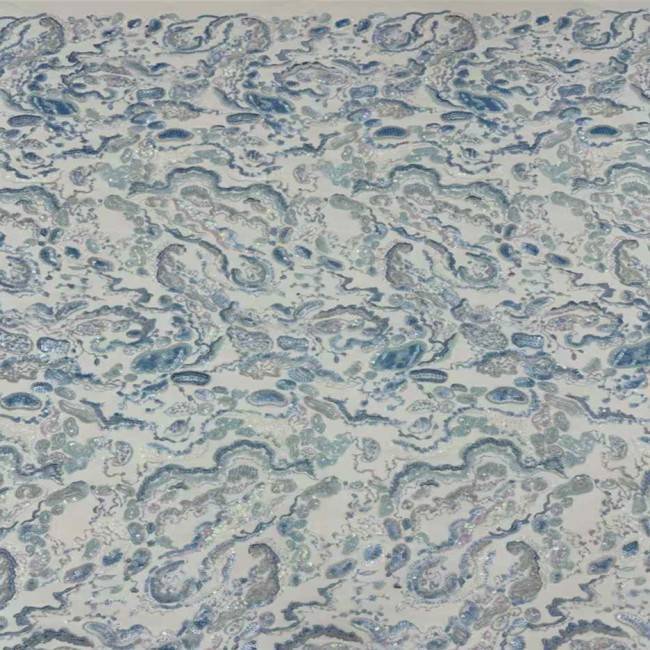 5 Yards Multi-Color Sequins Pearls Beaded 3D Floral Embroidered Lace Material Fabric JX398