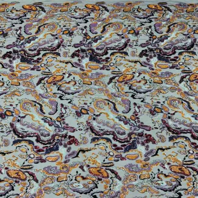 5 Yards Multi-Color Sequins Pearls Beaded 3D Floral Embroidered Lace Material Fabric JX398