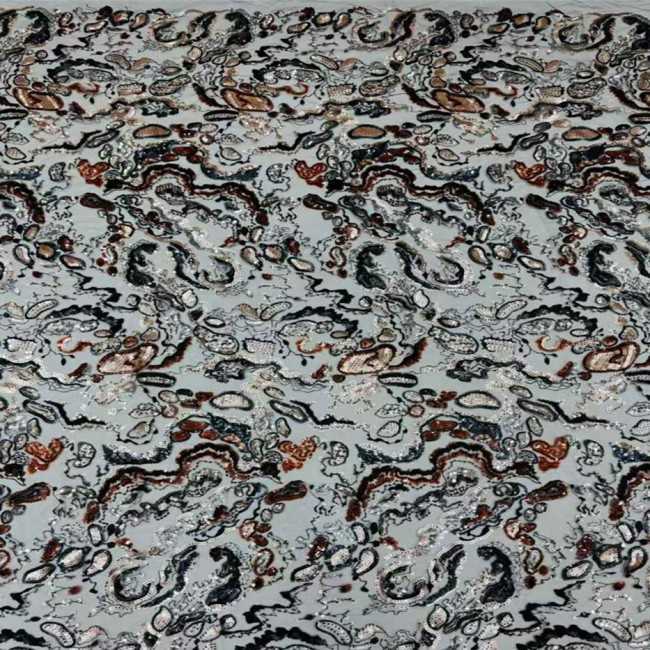 5 Yards Multi-Color Sequins Pearls Beaded 3D Floral Embroidered Lace Material Fabric JX398