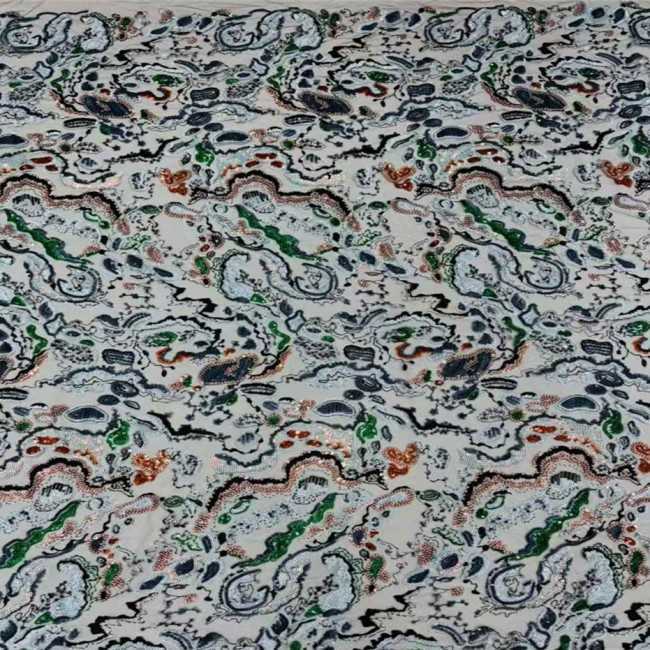 5 Yards Multi-Color Sequins Pearls Beaded 3D Floral Embroidered Lace Material Fabric JX398