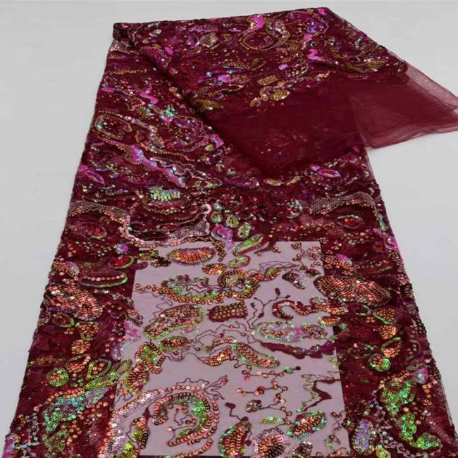 5 Yards Multi-Color Sequins Pearls Beaded 3D Floral Embroidered Lace Material Fabric JX398