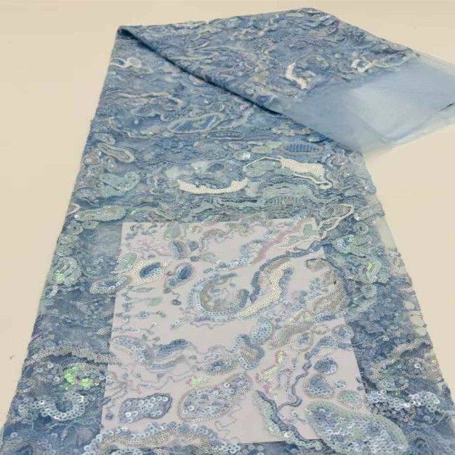 5 Yards Multi-Color Sequins Pearls Beaded 3D Floral Embroidered Lace Material Fabric JX398