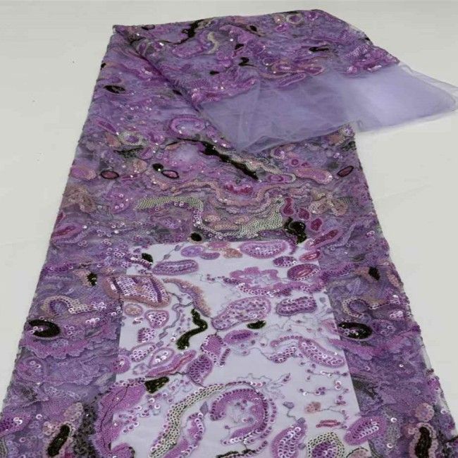 5 Yards Multi-Color Sequins Pearls Beaded 3D Floral Embroidered Lace Material Fabric JX398