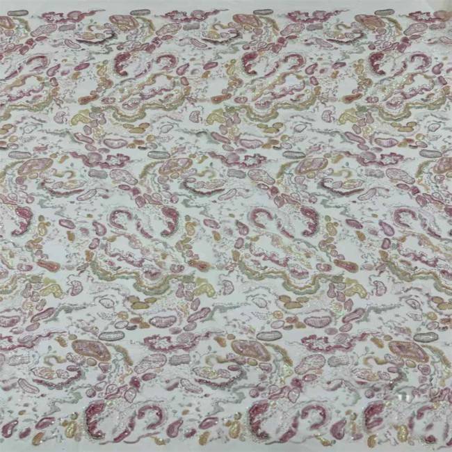 5 Yards Multi-Color Sequins Pearls Beaded 3D Floral Embroidered Lace Material Fabric JX398
