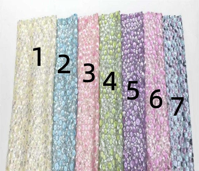 5 Yards Multi-Color Sequins Pearls Beaded Embroidered 3D Floral Lace Material Fabric JX403
