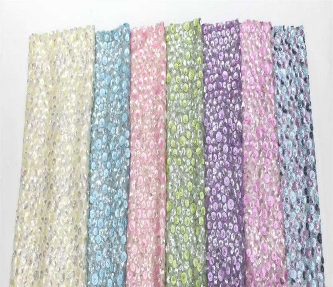 5 Yards Multi-Color Sequins Pearls Beaded Embroidered 3D Floral Lace Material Fabric JX403