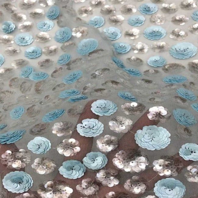5 Yards Multi-Color Sequins Pearls Beaded Embroidered 3D Floral Lace Material Fabric JX403