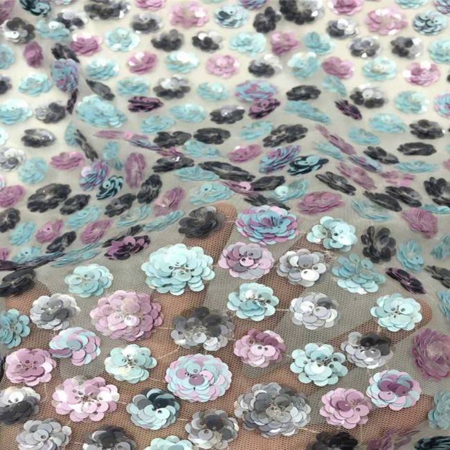 5 Yards Multi-Color Sequins Pearls Beaded Embroidered 3D Floral Lace Material Fabric JX403