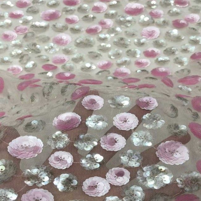 5 Yards Multi-Color Sequins Pearls Beaded Embroidered 3D Floral Lace Material Fabric JX403