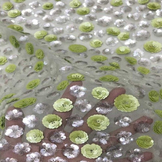 5 Yards Multi-Color Sequins Pearls Beaded Embroidered 3D Floral Lace Material Fabric JX403