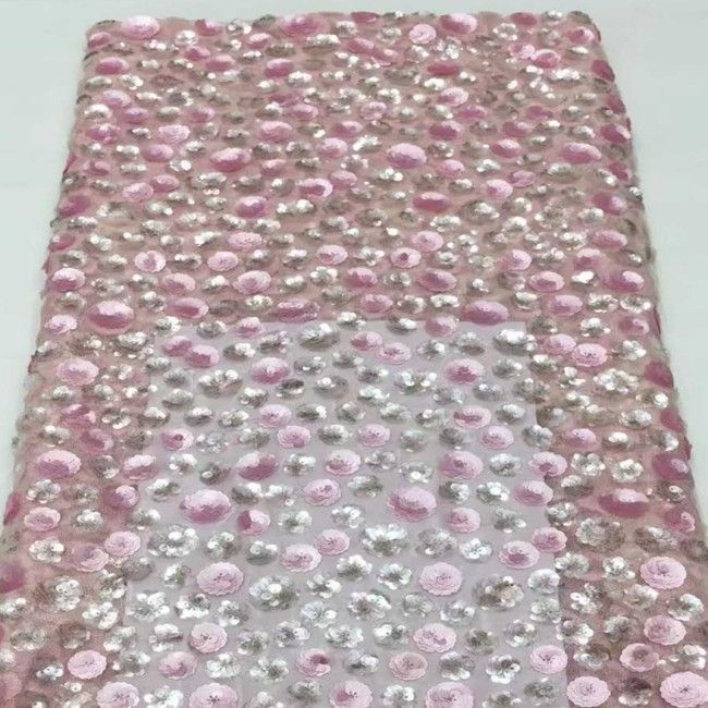 5 Yards Multi-Color Sequins Pearls Beaded Embroidered 3D Floral Lace Material Fabric JX403