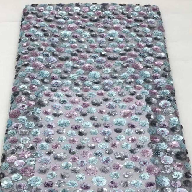 5 Yards Multi-Color Sequins Pearls Beaded Embroidered 3D Floral Lace Material Fabric JX403