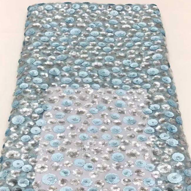 5 Yards Multi-Color Sequins Pearls Beaded Embroidered 3D Floral Lace Material Fabric JX403