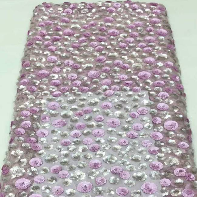 5 Yards Multi-Color Sequins Pearls Beaded Embroidered 3D Floral Lace Material Fabric JX403