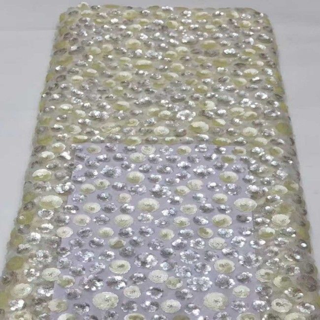 5 Yards Multi-Color Sequins Pearls Beaded Embroidered 3D Floral Lace Material Fabric JX403