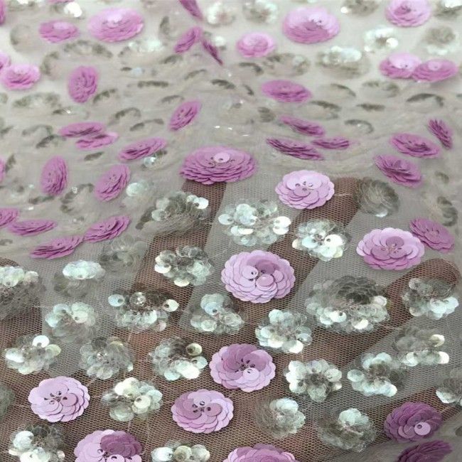 5 Yards Multi-Color Sequins Pearls Beaded Embroidered 3D Floral Lace Material Fabric JX403