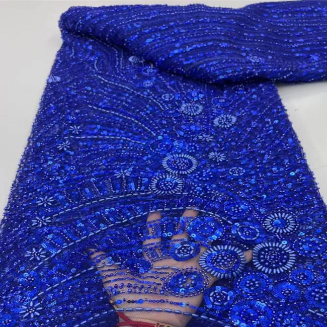 5 Yards Multi-Color Sequins Pearls Beaded Embroidered 3D Floral Lace Material Fabric JX405