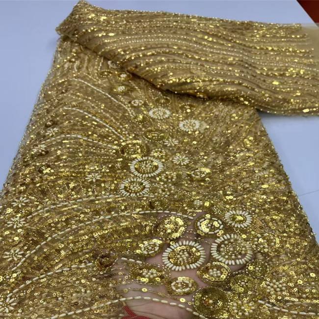 5 Yards Multi-Color Sequins Pearls Beaded Embroidered 3D Floral Lace Material Fabric JX405