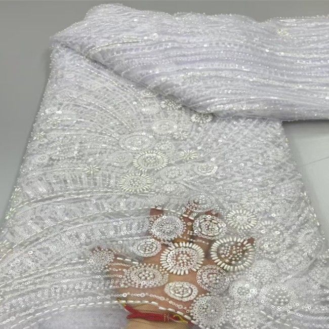 5 Yards Multi-Color Sequins Pearls Beaded Embroidered 3D Floral Lace Material Fabric JX405