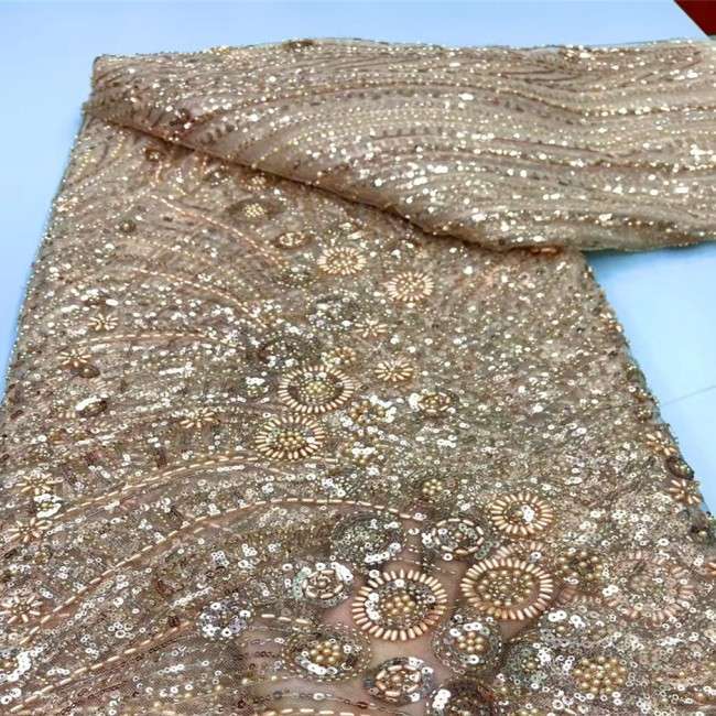 5 Yards Multi-Color Sequins Pearls Beaded Embroidered 3D Floral Lace Material Fabric JX405