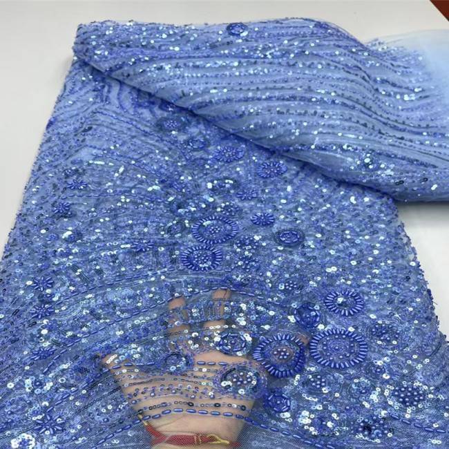 5 Yards Multi-Color Sequins Pearls Beaded Embroidered 3D Floral Lace Material Fabric JX405