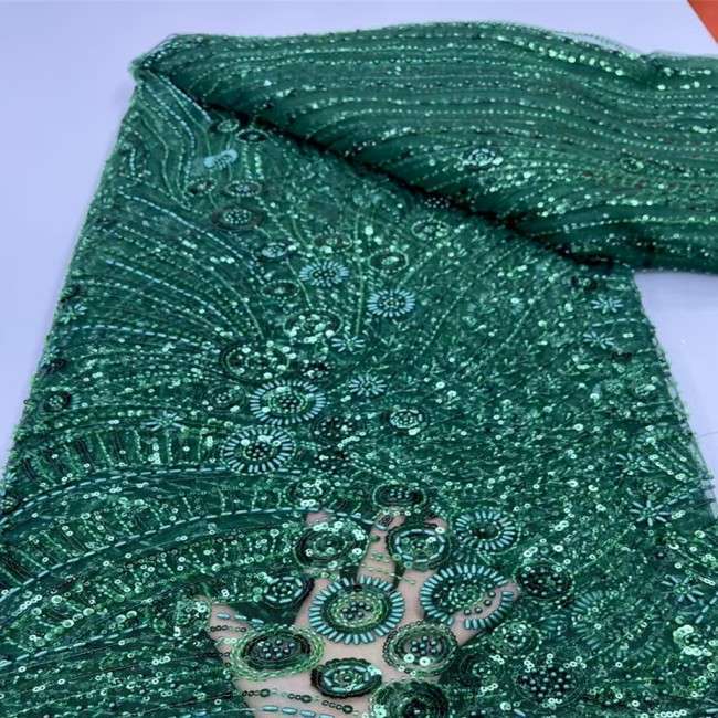 5 Yards Multi-Color Sequins Pearls Beaded Embroidered 3D Floral Lace Material Fabric JX405