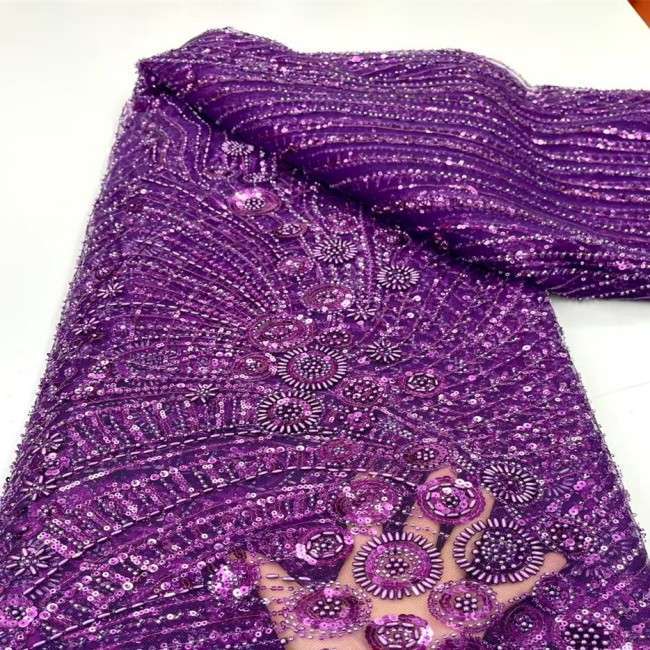 5 Yards Multi-Color Sequins Pearls Beaded Embroidered 3D Floral Lace Material Fabric JX405