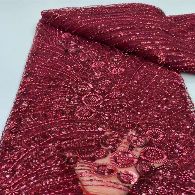 5 Yards Multi-Color Sequins Pearls Beaded Embroidered 3D Floral Lace Material Fabric JX405