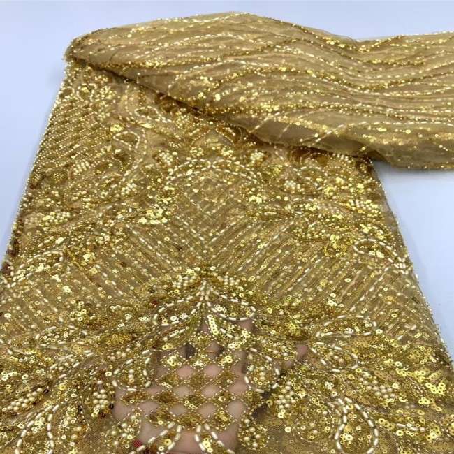 5 Yards Multi-Color Sequins Pearls Beaded Embroidered 3D Floral Lace Material Fabric JX406