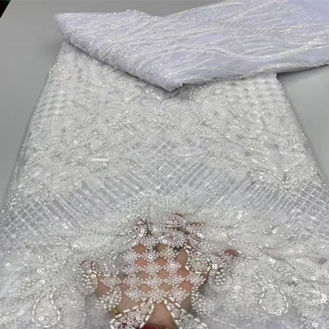 5 Yards Multi-Color Sequins Pearls Beaded Embroidered 3D Floral Lace Material Fabric JX406