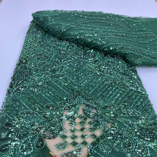 5 Yards Multi-Color Sequins Pearls Beaded Embroidered 3D Floral Lace Material Fabric JX406