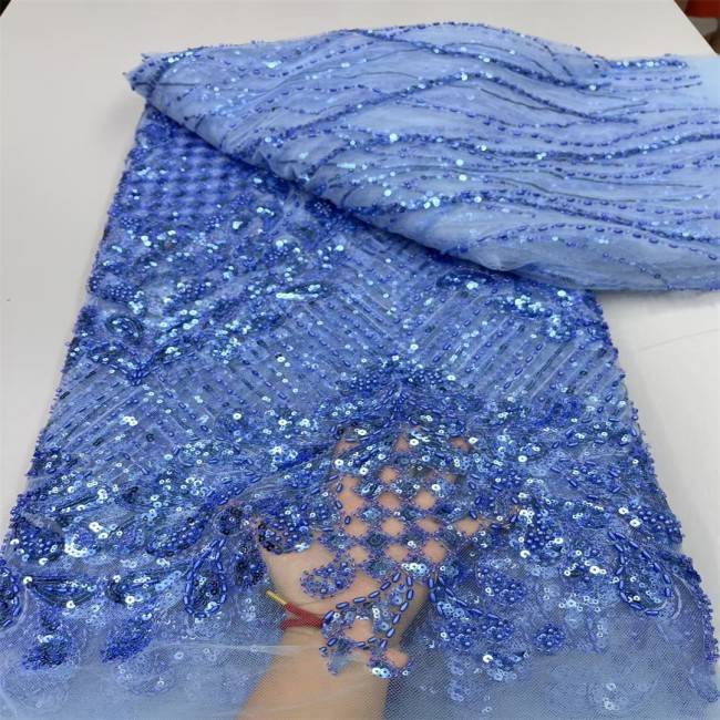 5 Yards Multi-Color Sequins Pearls Beaded Embroidered 3D Floral Lace Material Fabric JX406