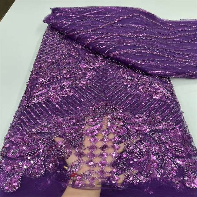 5 Yards Multi-Color Sequins Pearls Beaded Embroidered 3D Floral Lace Material Fabric JX406