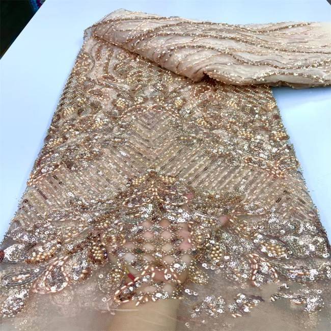 5 Yards Multi-Color Sequins Pearls Beaded Embroidered 3D Floral Lace Material Fabric JX406