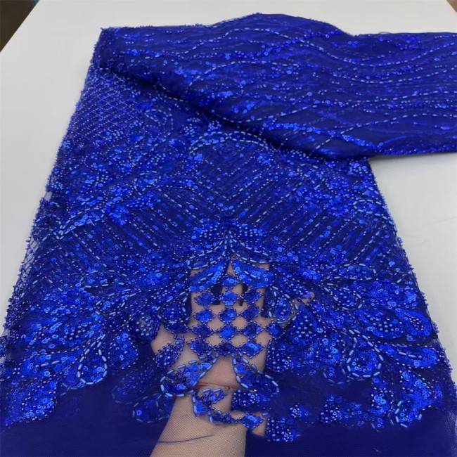 5 Yards Multi-Color Sequins Pearls Beaded Embroidered 3D Floral Lace Material Fabric JX406