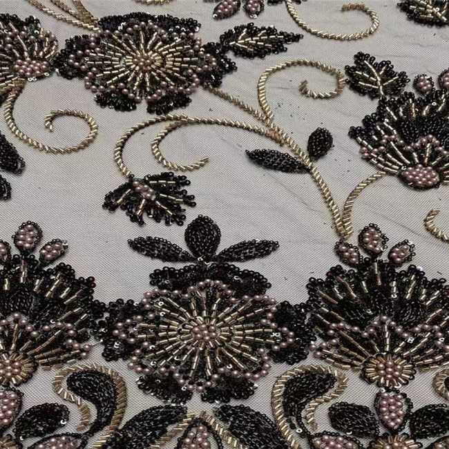 5 Yards Multi-Color Sequins Pearls Beaded Embroidered 3D Floral Lace Material Fabric JX410