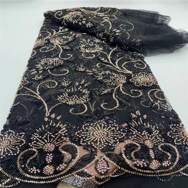 5 Yards Multi-Color Sequins Pearls Beaded Embroidered 3D Floral Lace Material Fabric JX410