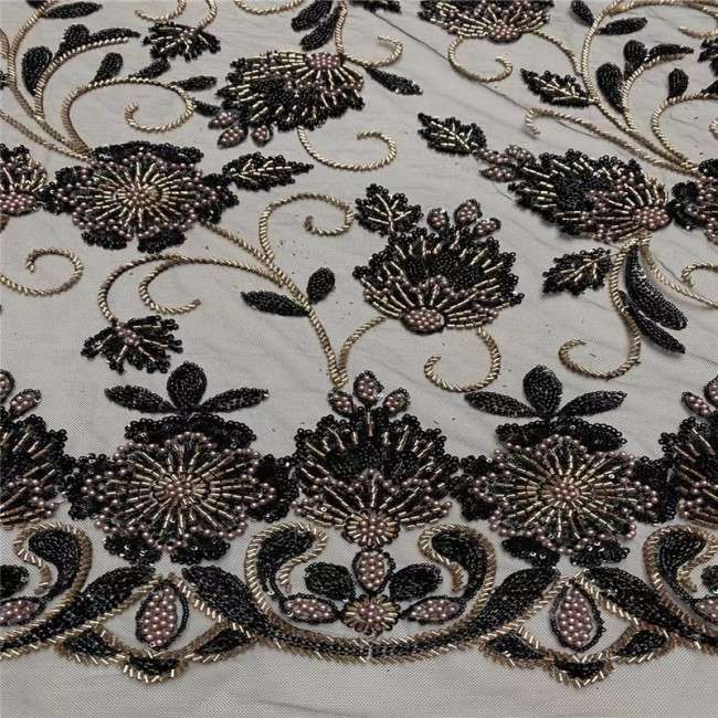 5 Yards Multi-Color Sequins Pearls Beaded Embroidered 3D Floral Lace Material Fabric JX410