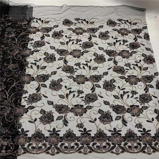 5 Yards Multi-Color Sequins Pearls Beaded Embroidered 3D Floral Lace Material Fabric JX410