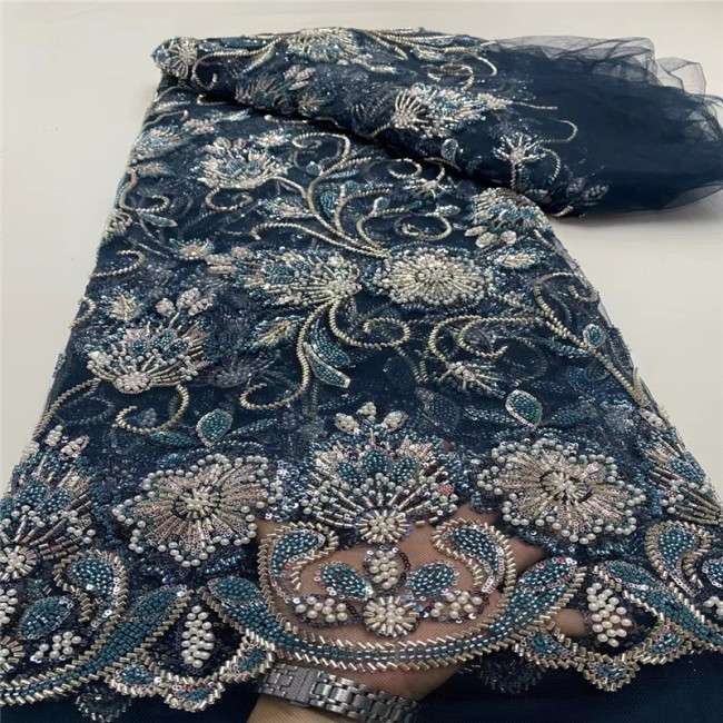 5 Yards Multi-Color Sequins Pearls Beaded Embroidered 3D Floral Lace Material Fabric JX410